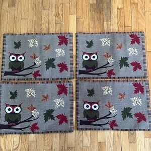 Owl Autumn Fall Woven Placemats Set of 4
